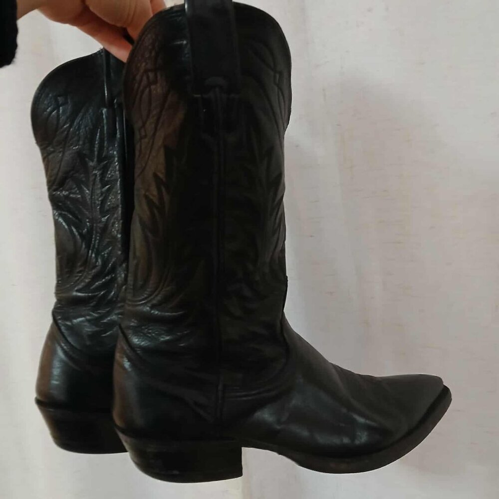 Nacona Black Leather Mid Calf Pull On Cowboy Western Boots Size 8.5W - Picture 2 of 6